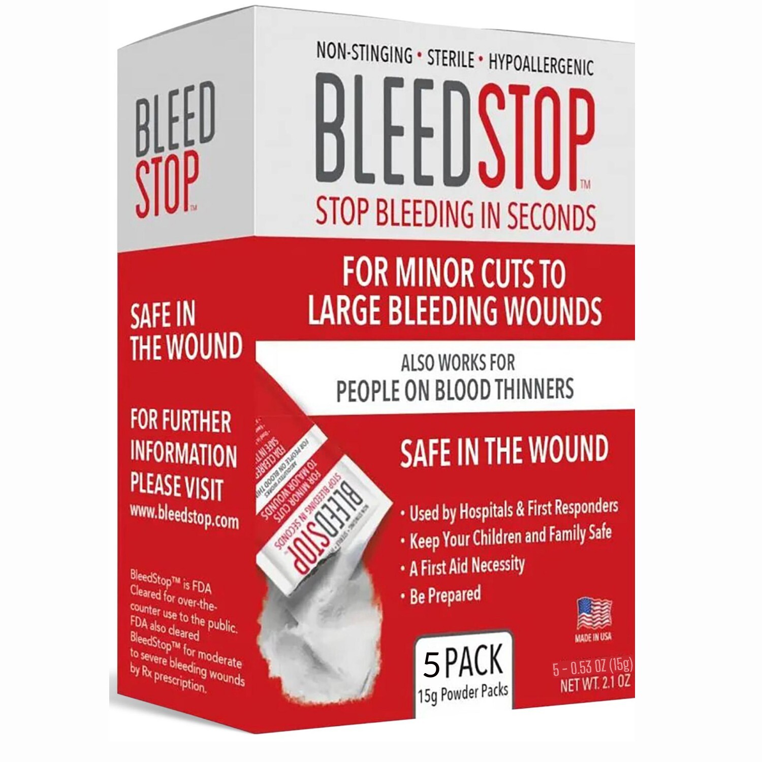 BleedStop™ First Aid Powder for Blood Clotting, Trauma Kit - 5 PK (15g) Pouches BleedStop™ First Aid Powder for Blood Clotting, Trauma Kit - 5 PK (15g) Pouches