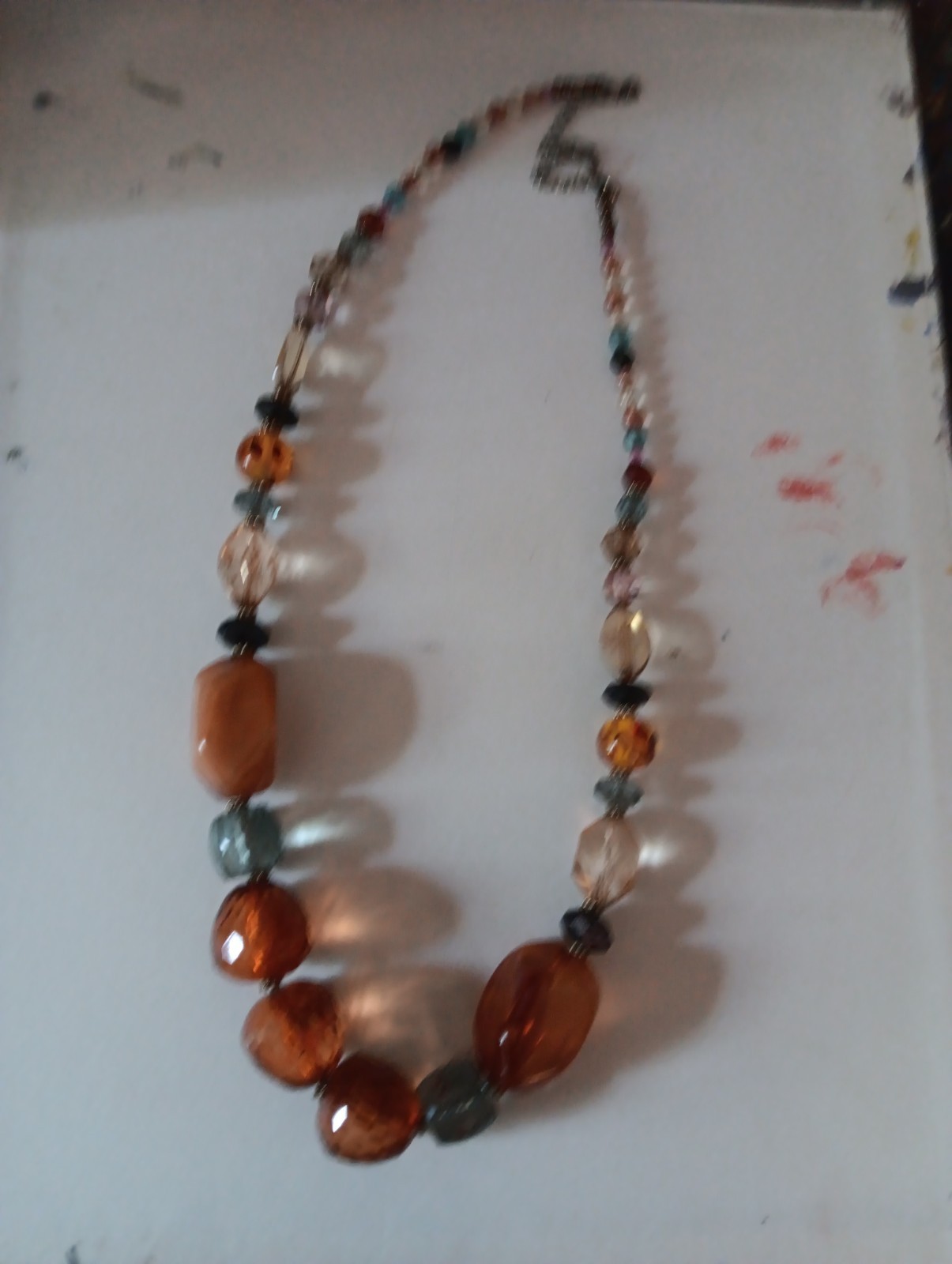 Vintage Lucite Amber Beads Faux Stone Sparkle Necklace