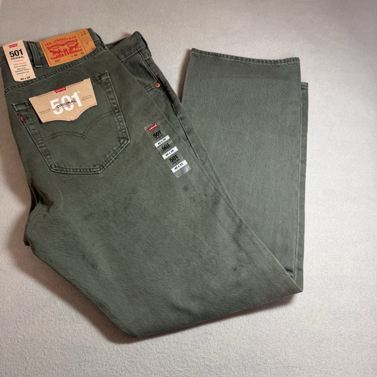 Levis 501 Jeans Mens Sz 40 X 32 Green Button Fly New With Tags