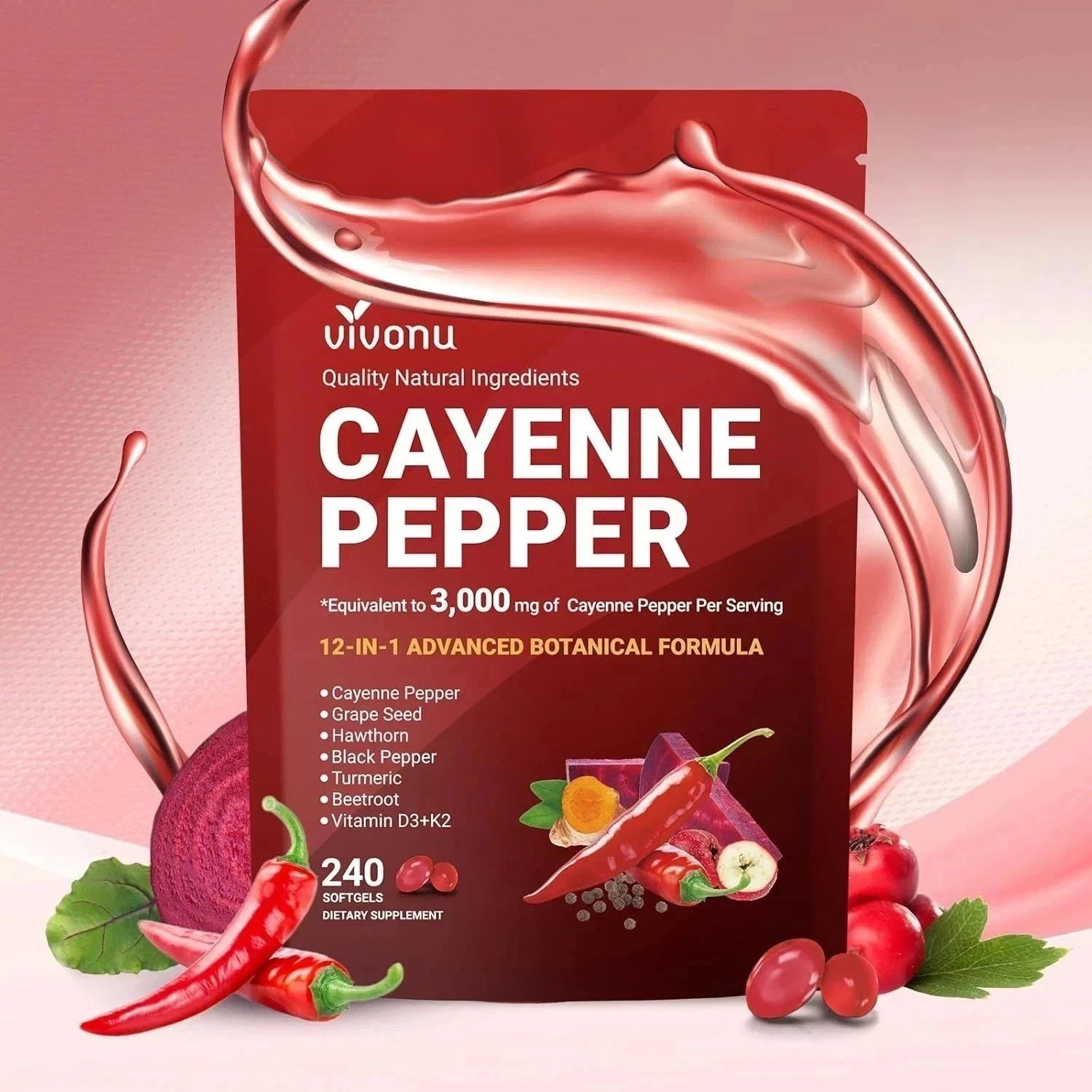 VivoNu Cayenne Pepper Softgels Supplement - 240 Capsules NEW 
