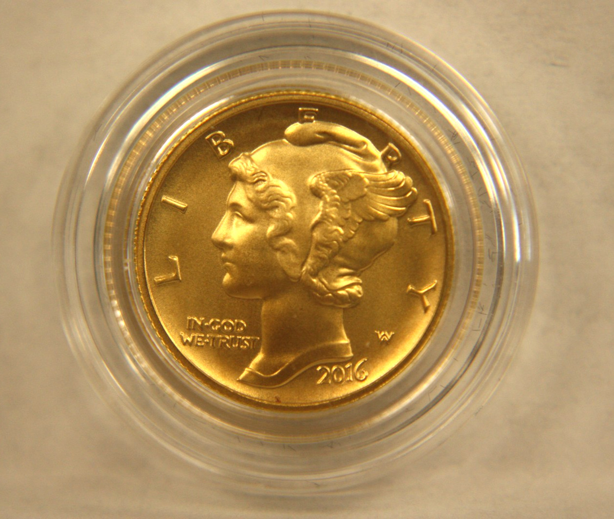 2016-W 10c Gold Mercury Dime Centennial 24K  1/10 oz .9999 Fine Gold ** (LOT #1)