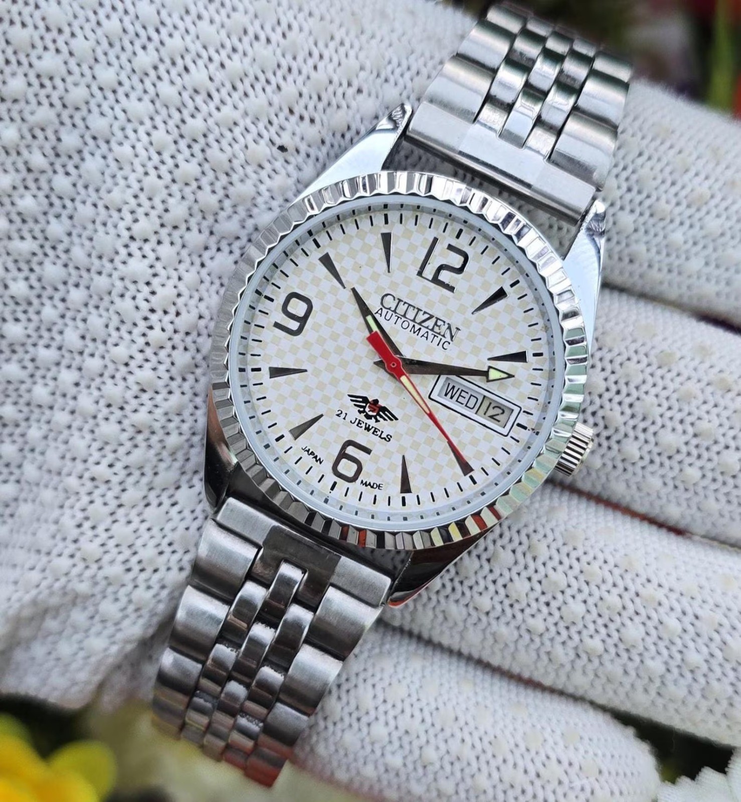 Vintage Citizen Automatic Men Fluted Basel day date 21 Jewels refurbished Watch*