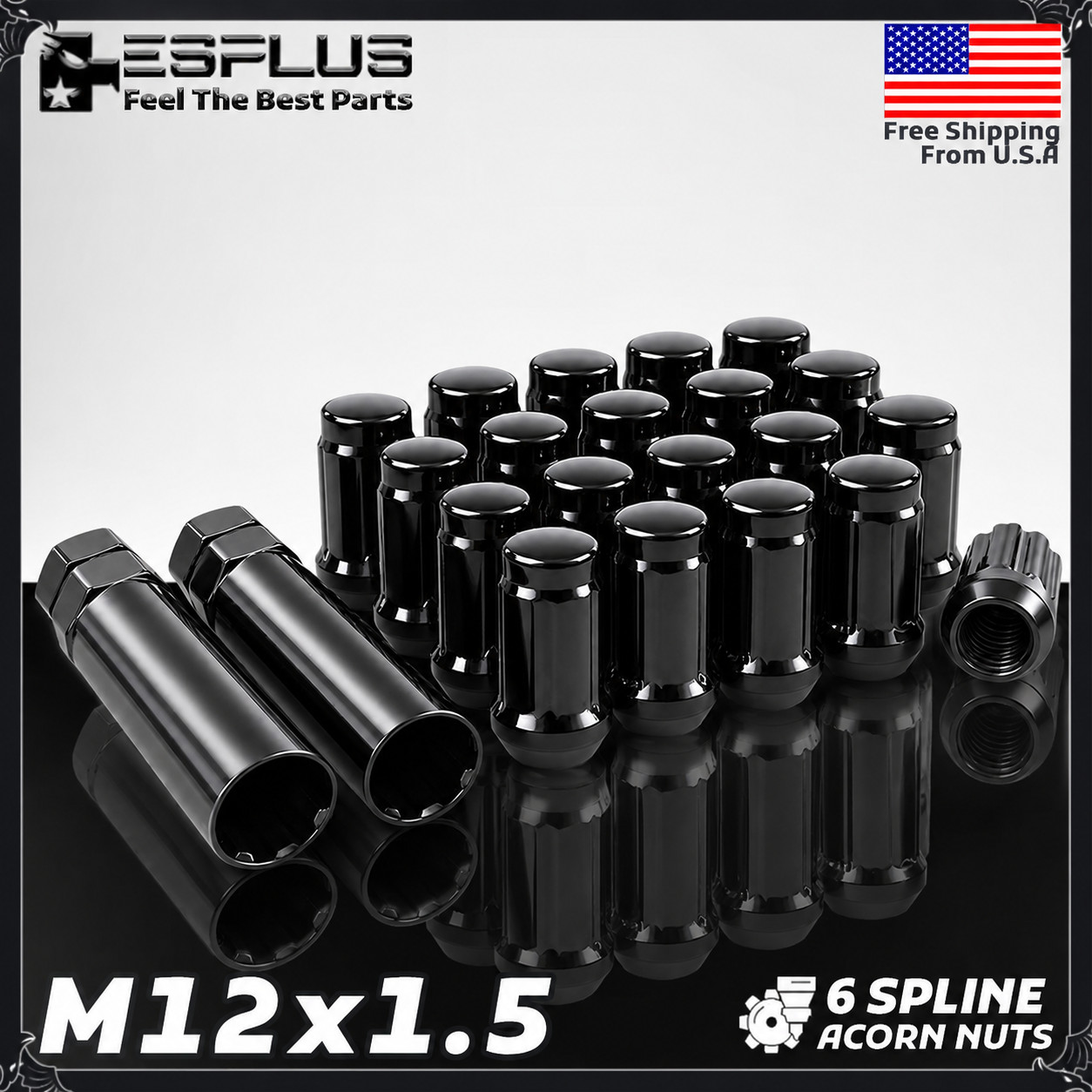 24 Pc Toyota Universal Spline Nut M12x1.5 Black Fit 4Runner/Tacoma/Tundra AM Rim