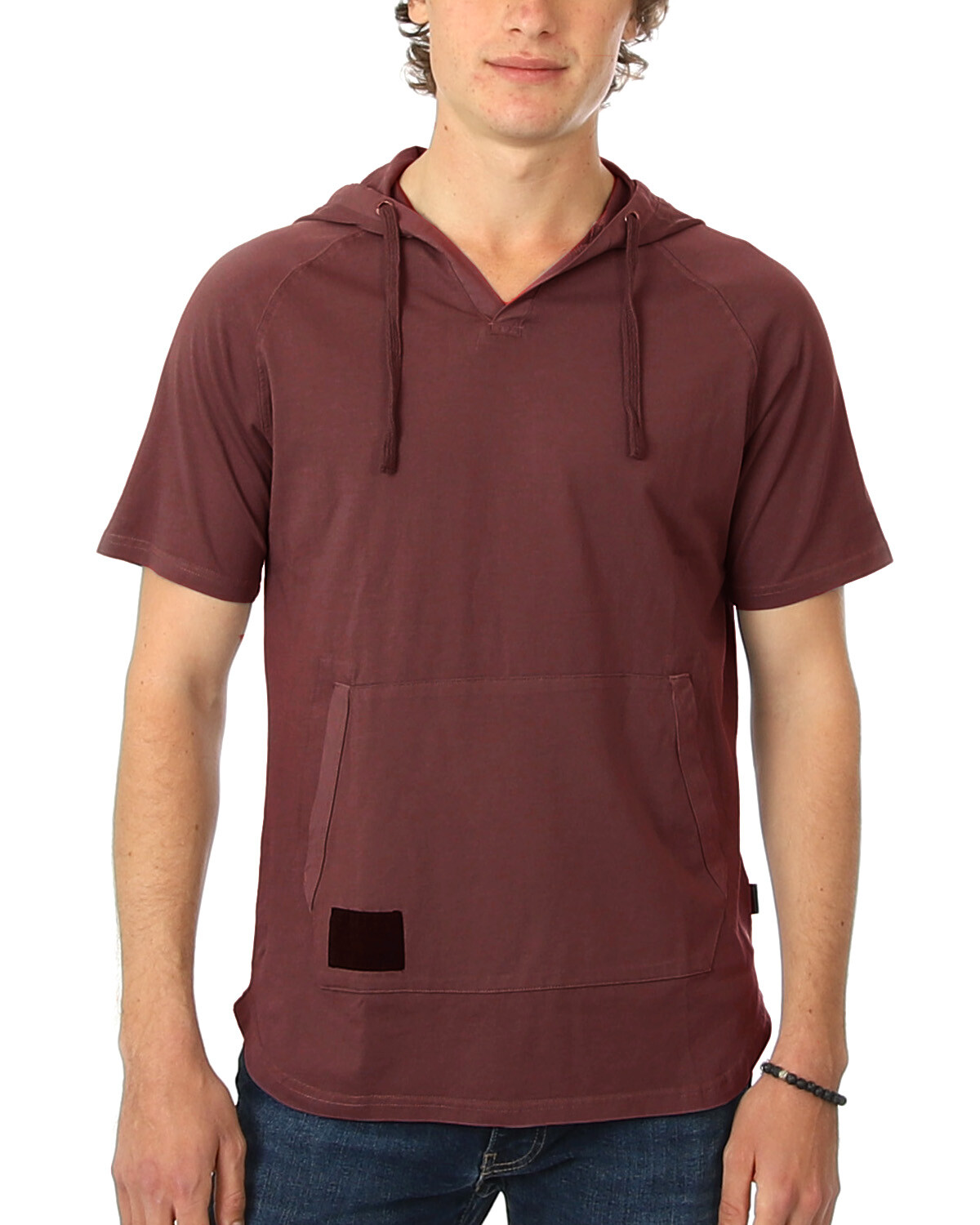 ZIMEGO Mens Hoodie - Short Sleeve Pigment Dyed Hipster Drop Tail Hooded Shirt