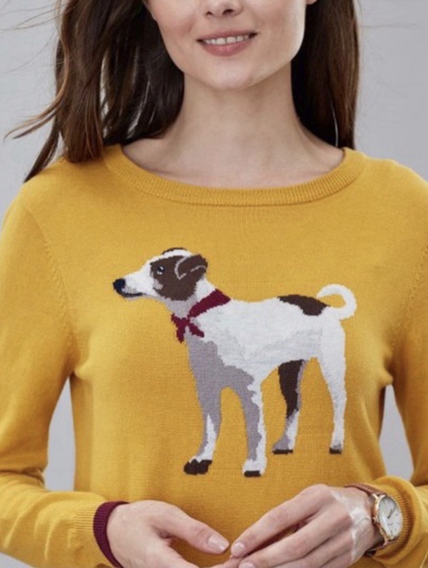 NEW Joules Miranda Terrier Crew Neck Sweater Brown Dog US 2 NEW WITH TAGS