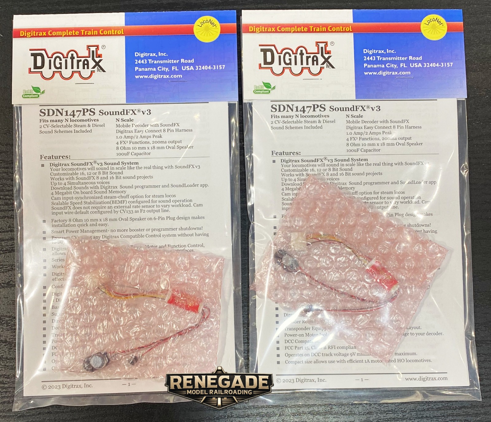 Digitrax SDN147PS N Scale Sound Decoder 8-Pin w/Speaker 2-Pack