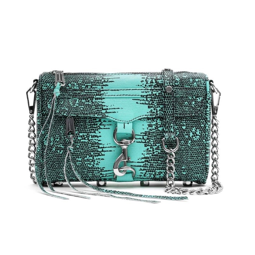 REBECCA MINKOFF Mini M.A.C. Crossbody Bag Lizard Embossed Minty Turquoise 