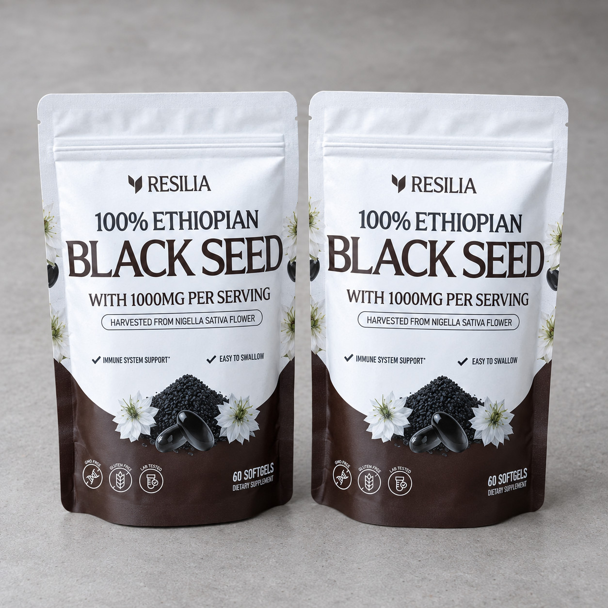 Resilia Ethiopian Black Seed Oil 1000mg Softgels 4.64% Thymoquinone 60ct 2 Pack