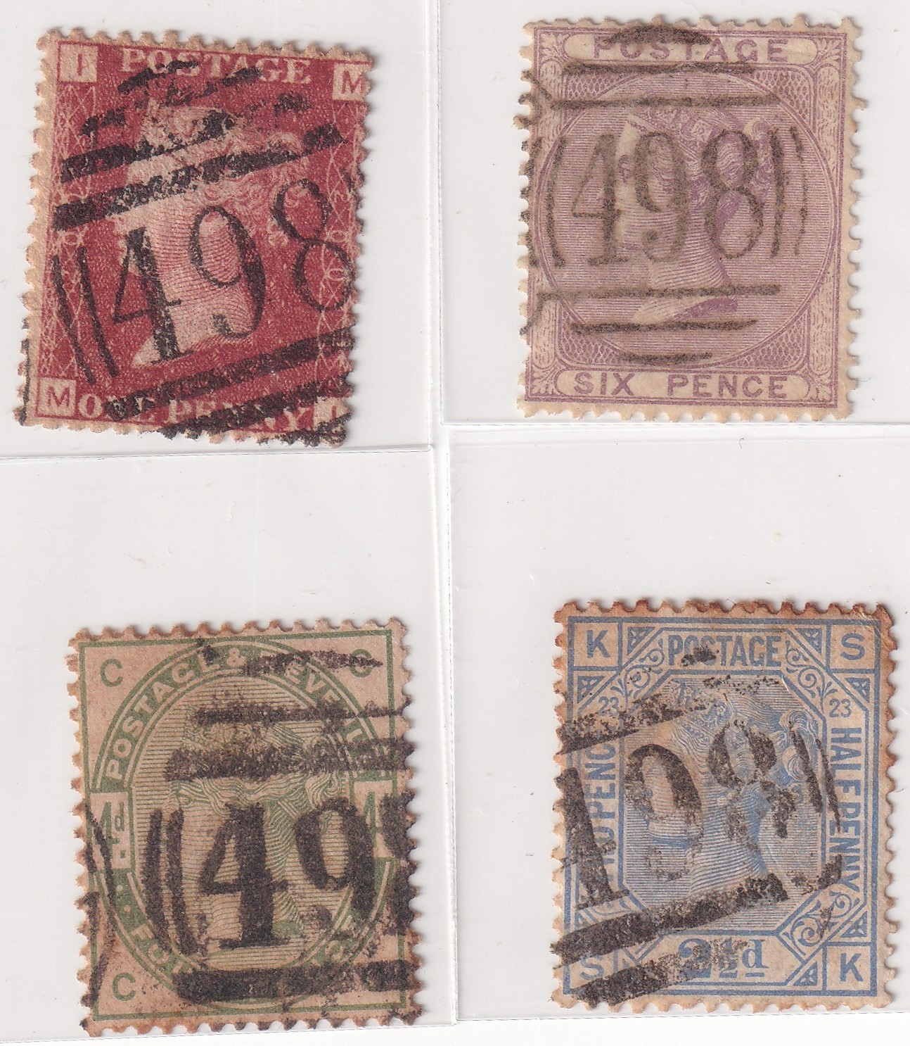 GB QV 4 Stamp Lot Manchester 498 Cancels 1856 6d SG192 Plate 23
