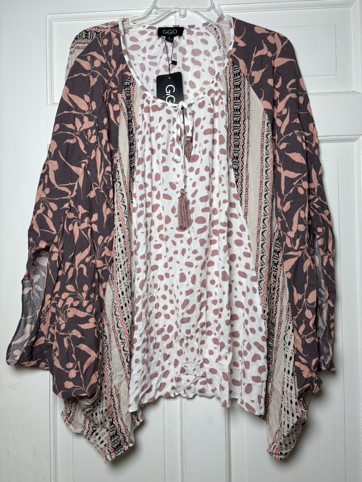 GiGio Oversized Rayon Multicolor Pink Patters Shawl/Blouse Women’s S Boho