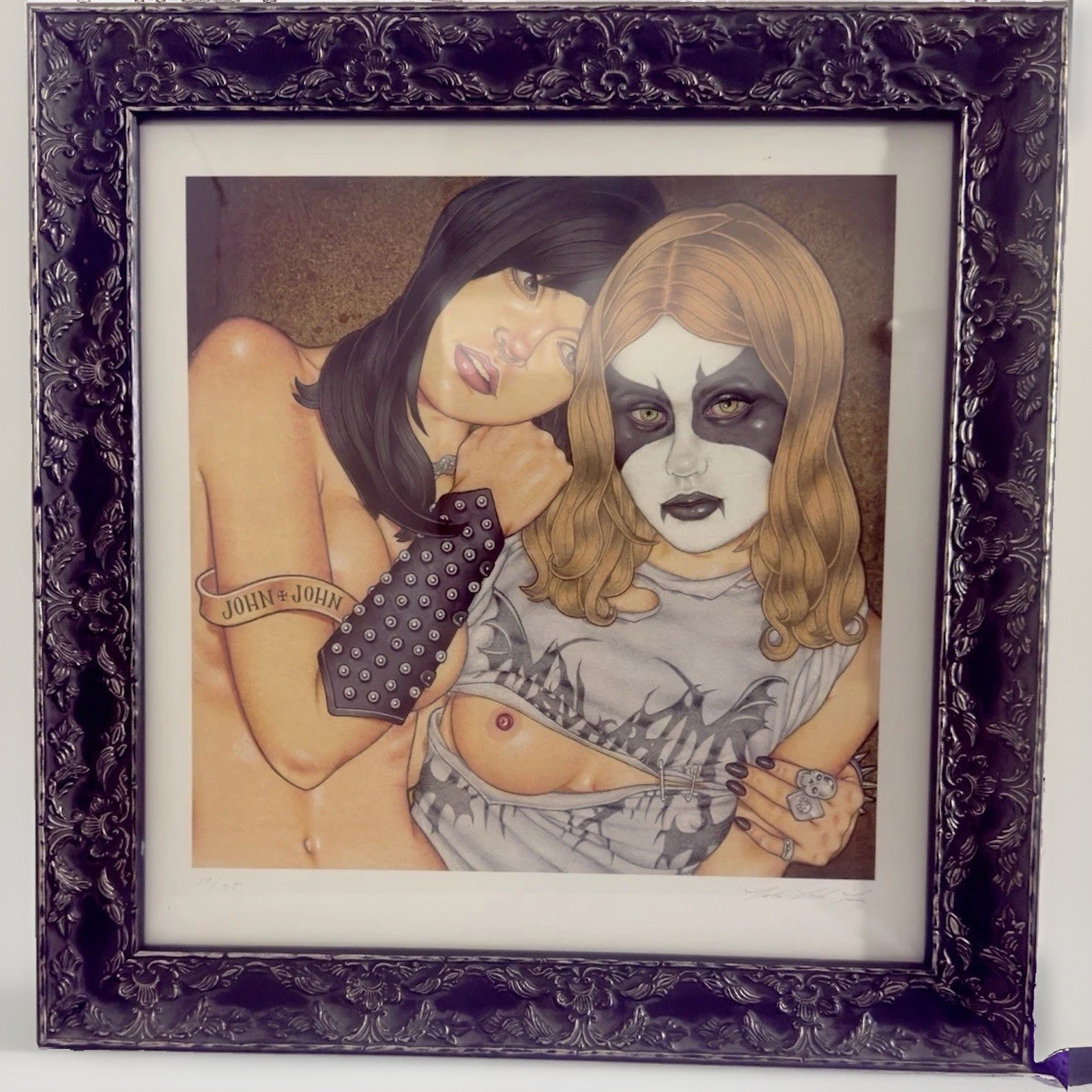 John John Jesse Punkpigpen “Black Hearts” Giclee Framed Signed 19/25