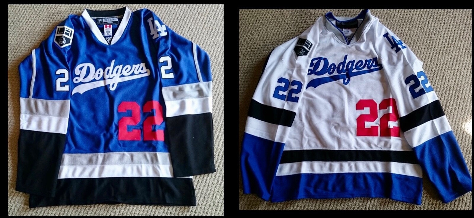 NHL MLB Replica Dodgers Hockey Jersey. Choose Color, Size, any Name, and Number