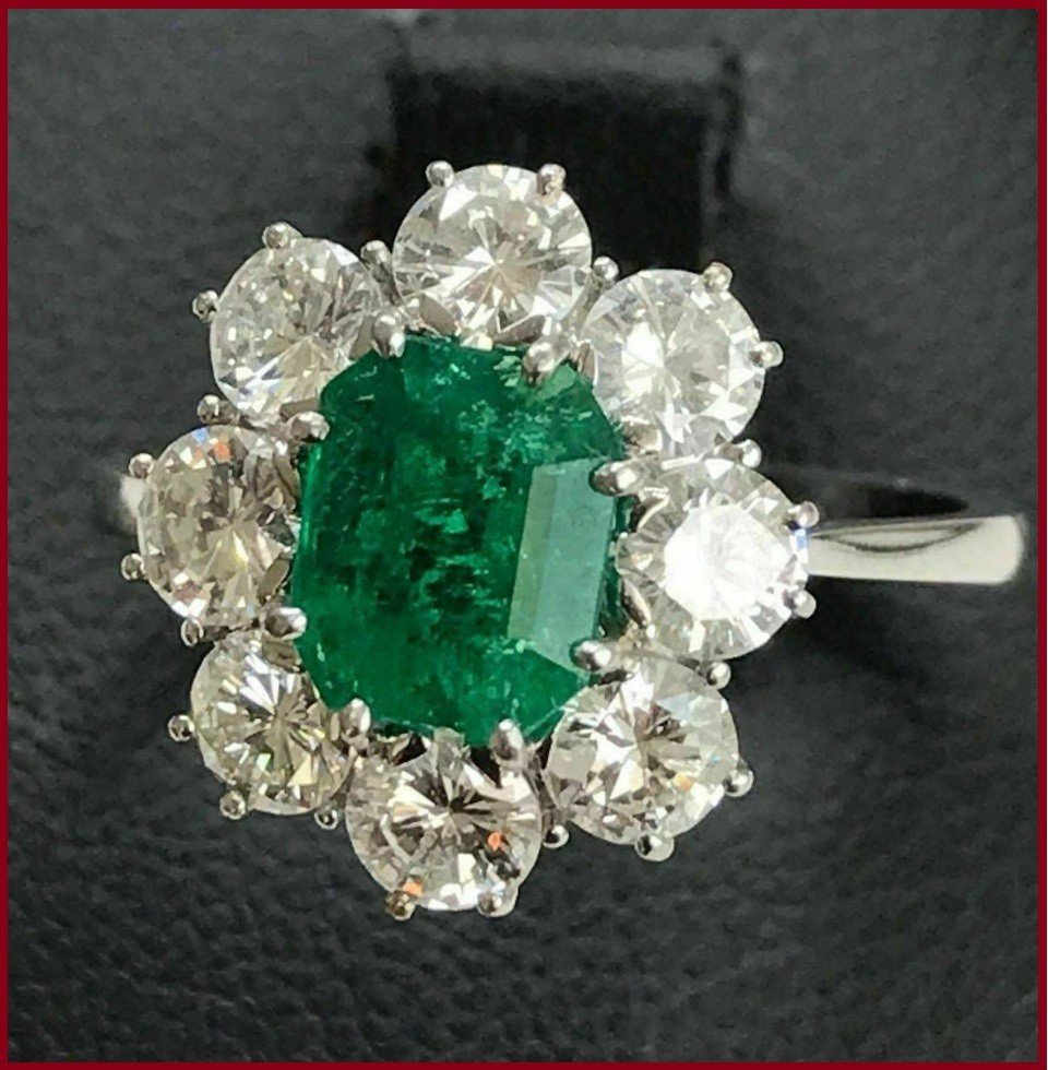Vintage Styel 2.48CT Emerald Cut Real Green Emerald Wedding Ring 14K Gold Finish