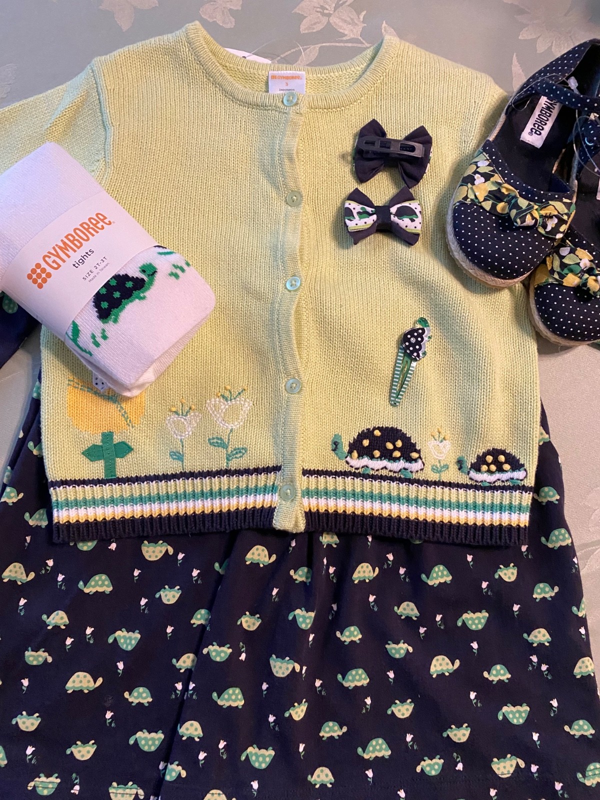 NWT GYMBOREE FALL 4 Pc s Turtle Dress, Cardigan, Tights 2T, shoes & accessories.