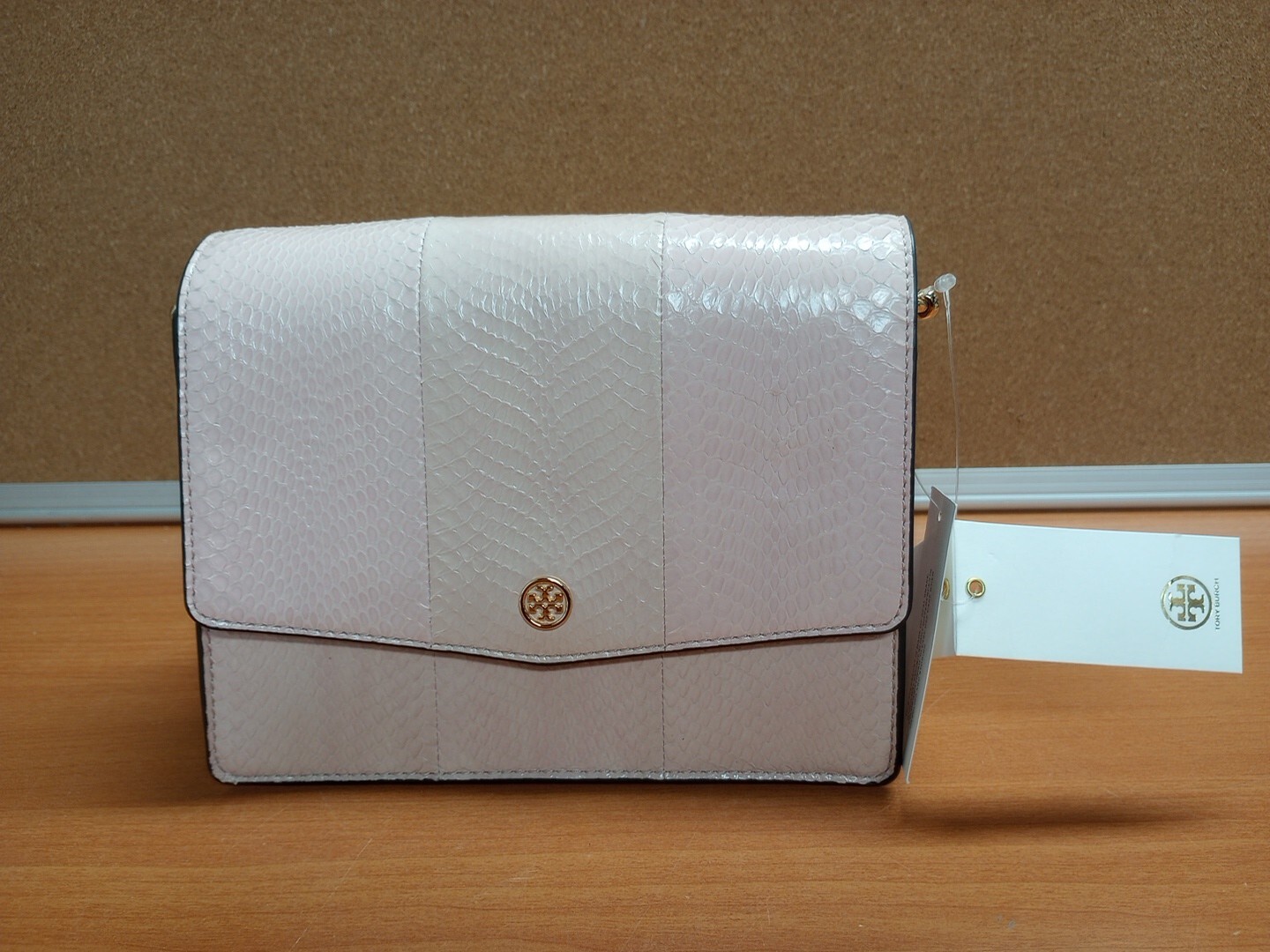 Tory Burch Emerson Envelope Adjustable Shoulder Bag Crossbody Shell Pink Snake