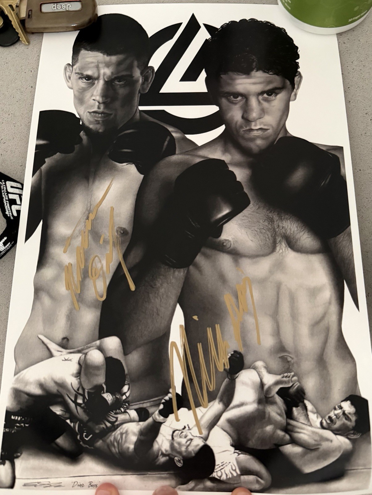 Nate and Nick Diaz dual autographed Shoman Art 11x17