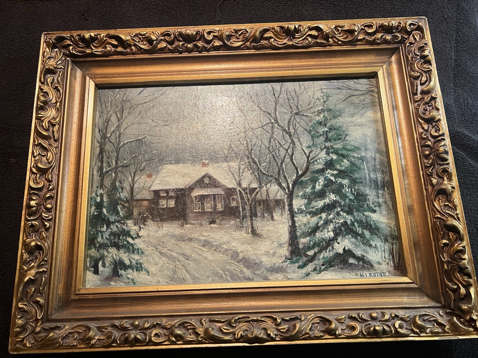 Original Vintage Signed Oil Painting On Board With Ornate Frame
