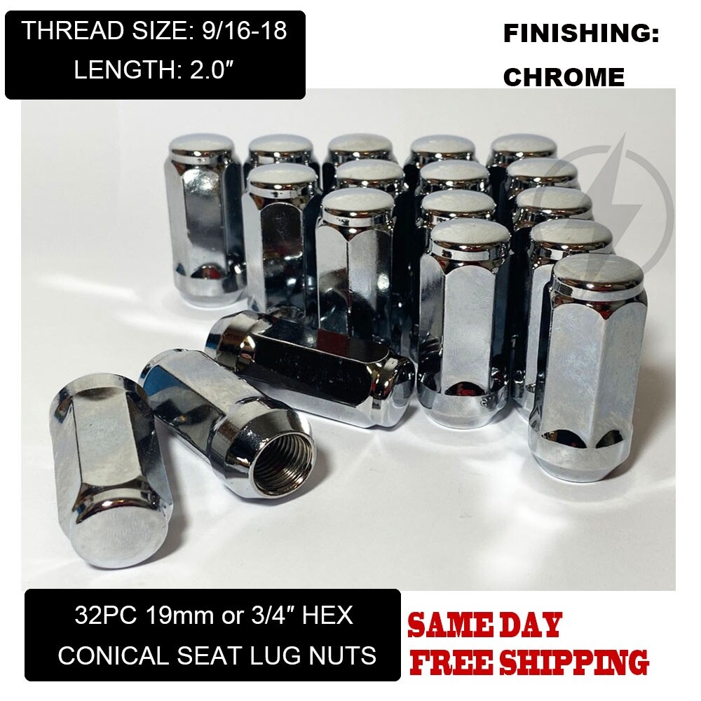 32 Chrome Bulge Acorn Lug Nuts XL 2\
