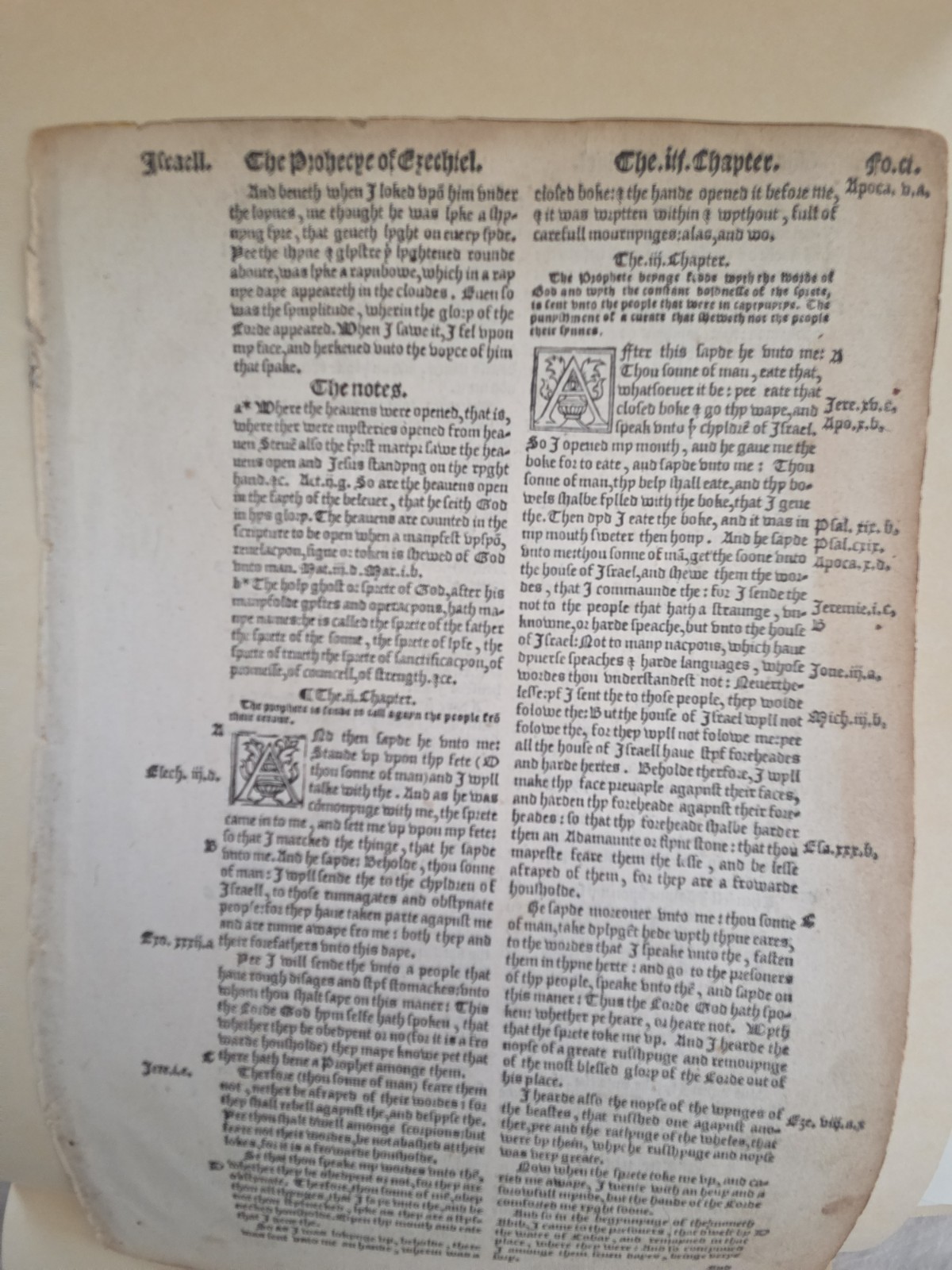 1549 Matthew Tyndale Bible Leaf Ezekiel Inc Chptrs ii  Folio W/ COA Bible Museum