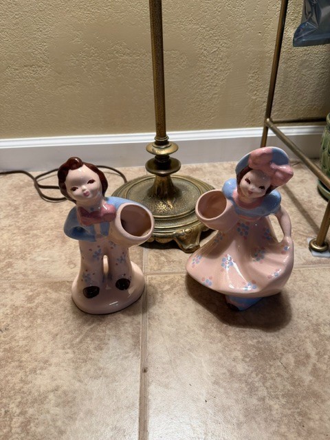 Vintage 1940's Kaye of Hollywood Ceramic Boy & Girl Planters Vintage 1940's Kaye of Hollywood Ceramic Boy & Girl Planters