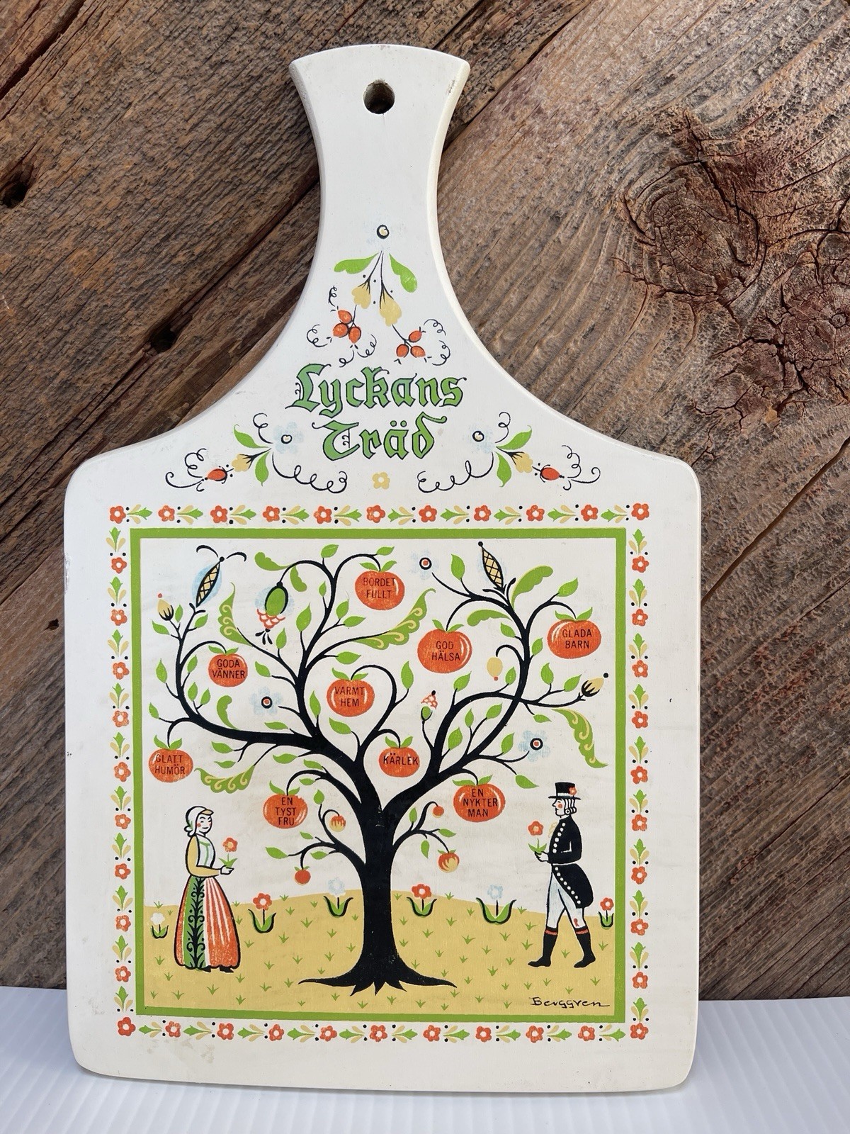 VTG 1965 Berggren Lyckans Trad Wood Plaque Wall Hanging Good Luck Tree Skandy VTG 1965 Berggren Lyckans Trad Wood Plaque Wall Hanging Good Luck Tree Skandy
