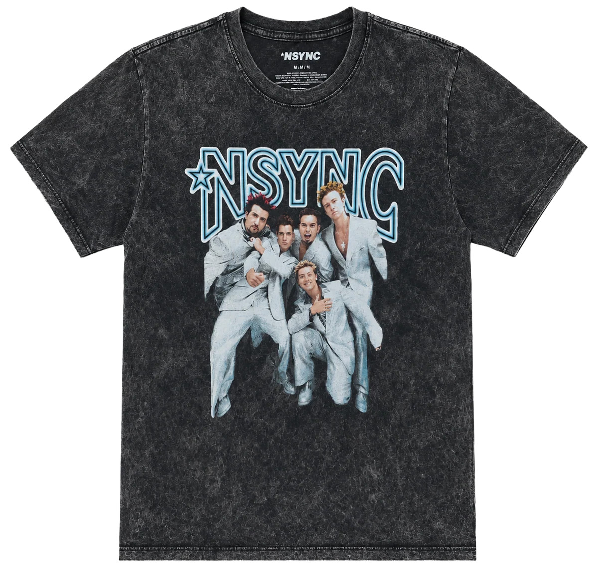NSYNC Band Photo Black Mineral Wash T-Shirt Y2K 2000s Pop Music Graphic Tee NEW