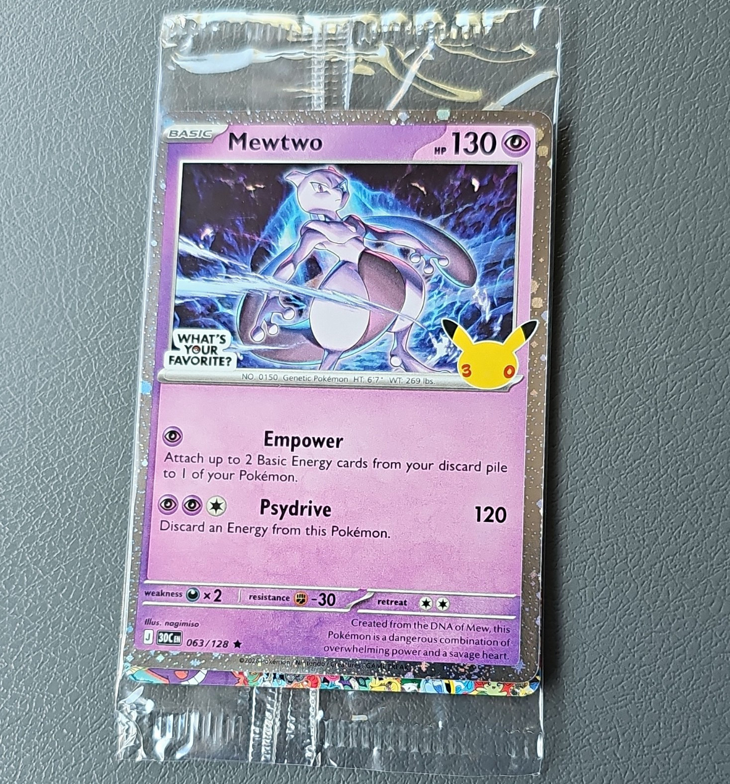 Mewtwo 30th Anniversary Celebration Pokemon Promo Card Exclusive 063/128 Mewtwo 30th Anniversary Celebration Pokemon Promo Card Exclusive 063/128