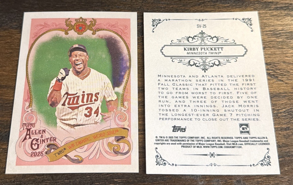 2025 Topps Allen & Ginter Sweet Victory Kirby Puckett #SV-25 HOF Twins Insert