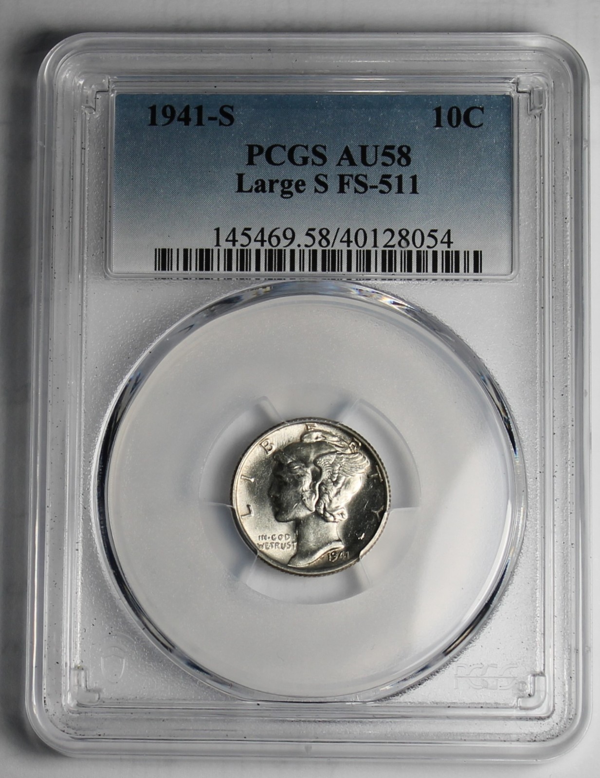 1941- S (Large S) PCGS Graded Mercury Variety FS 511 PCGS AU58 - 1941- S (Large S) PCGS Graded Mercury Variety FS 511 PCGS AU58 -