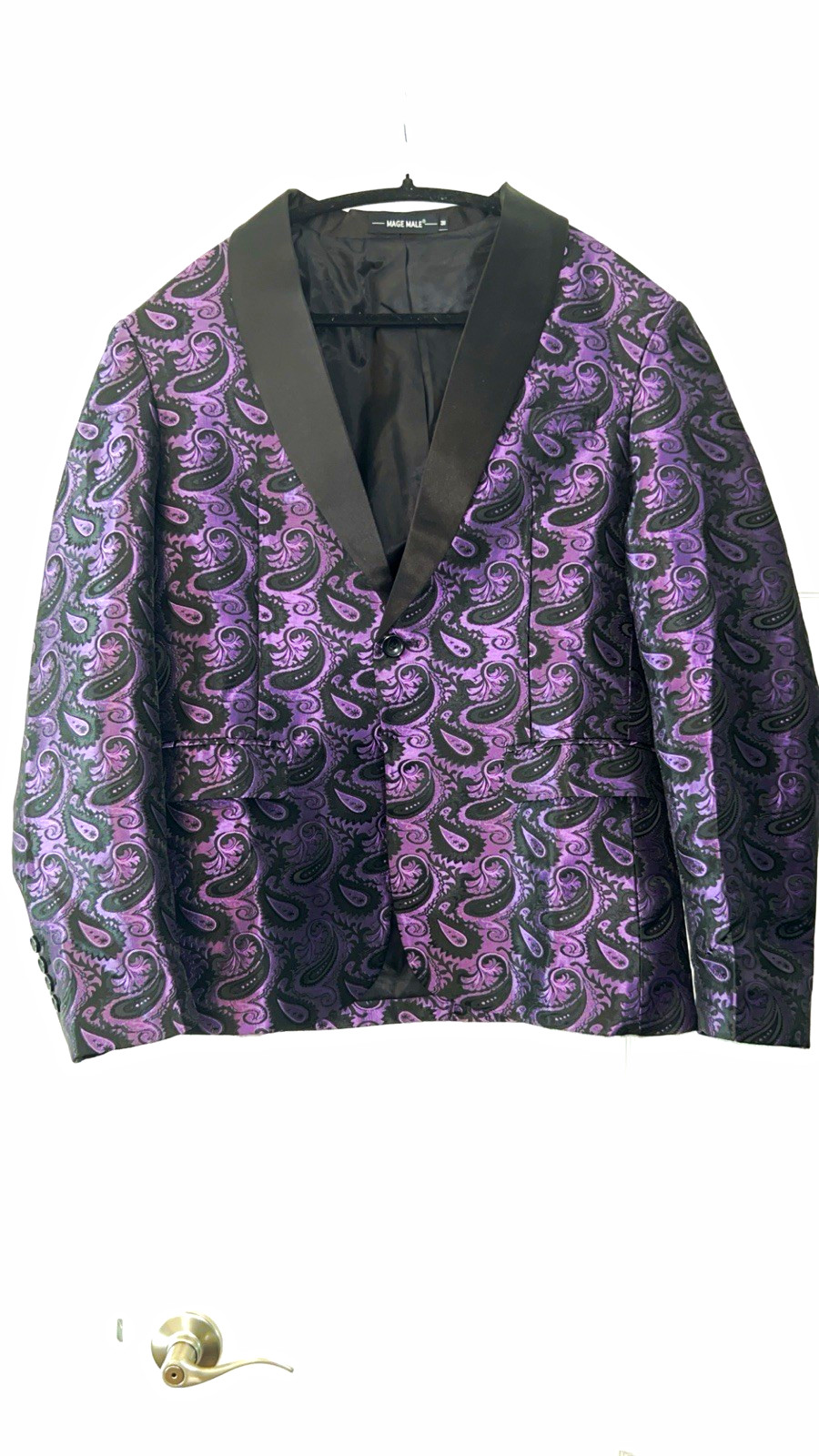 Mage Male Purple & Black Paisley Tuxedo Homecoming Blazer Jacket, Size M Regular