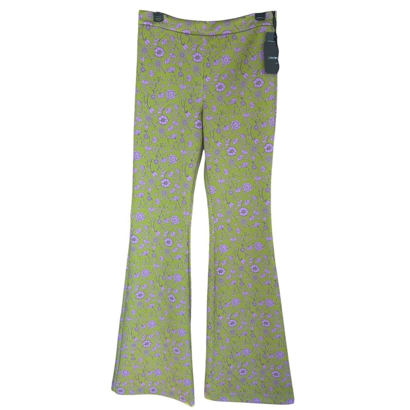 Cynthia Rowley The Bonded Flare Pant Womens 10 Green Purple Floral Retro Mod NWT