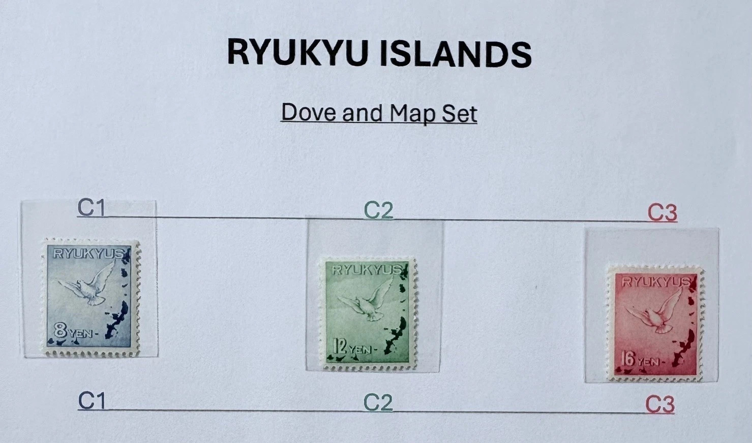 RYUKYU - DOVE AND MAP 🏯Collectible💕 Stamp Series #C1 ,C2 and C3 RYUKYU - DOVE AND MAP 🏯Collectible💕 Stamp Series #C1 ,C2 and C3