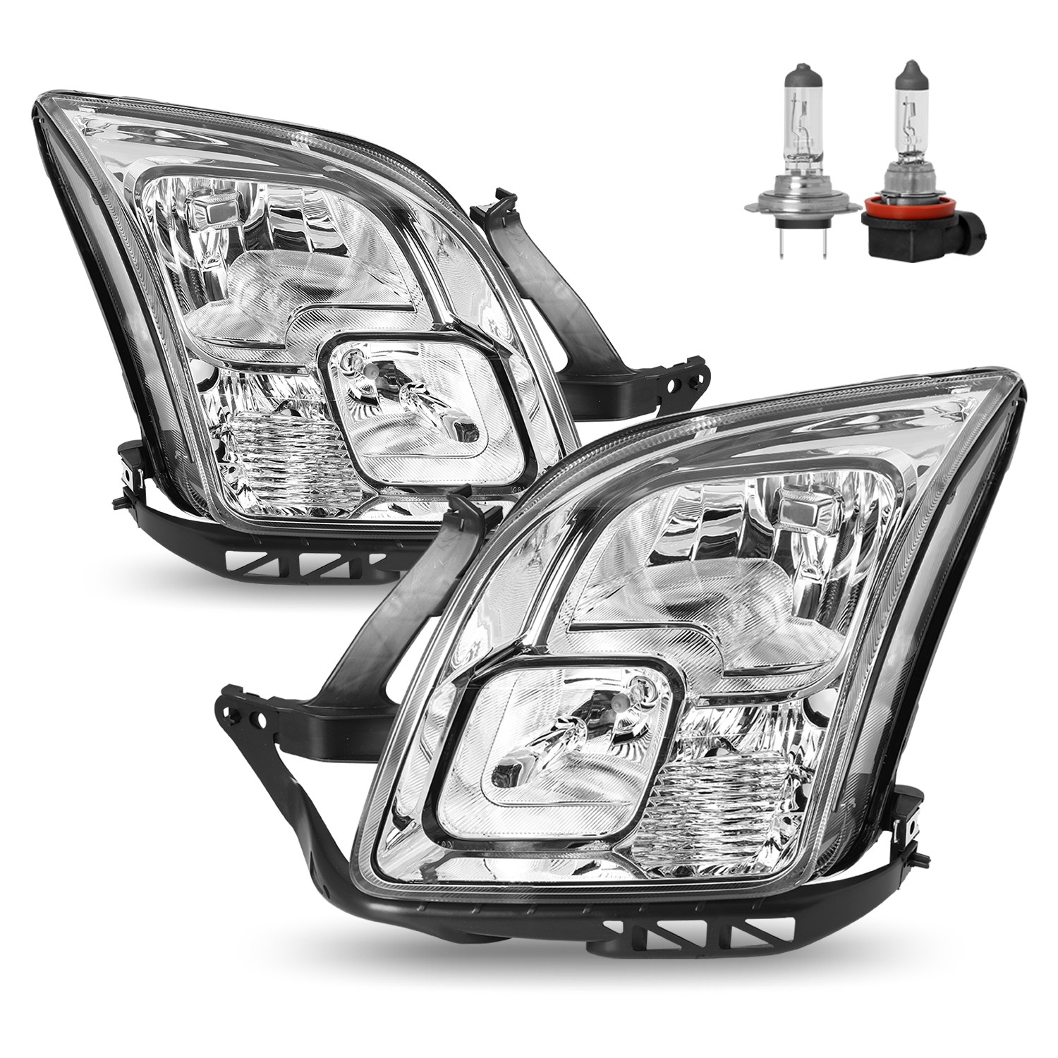 For 2006-2009 Ford Fusion S SE SEL Clear Lens Chrome Headlights L+R Pair w/Bulbs