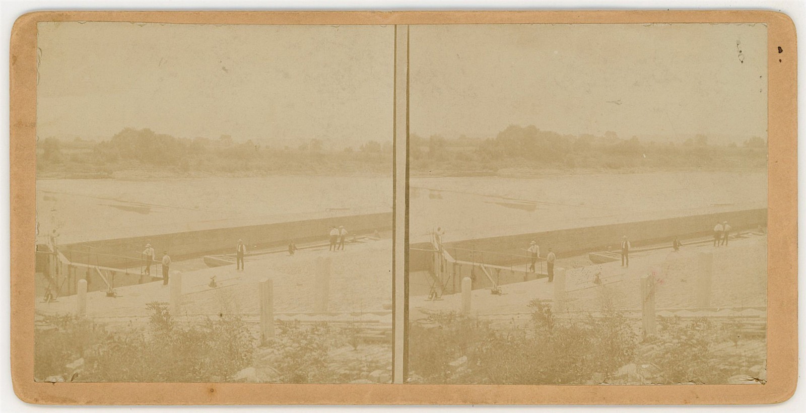 KENTUCKY STEREOVIEW - Carrollton - Kentucky River Lock No 1 - 1890s RARE