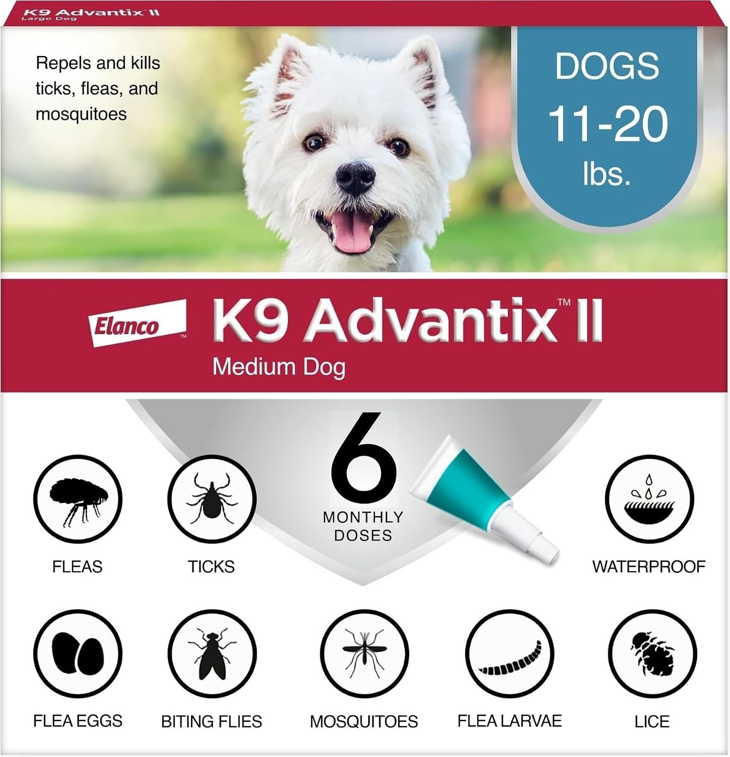 K9 Advantix II Flea, Tick, Mosquito Prevention | Med Dogs 11-20lbs- 6 Doses K9 Advantix II Flea, Tick, Mosquito Prevention | Med Dogs 11-20lbs- 6 Doses