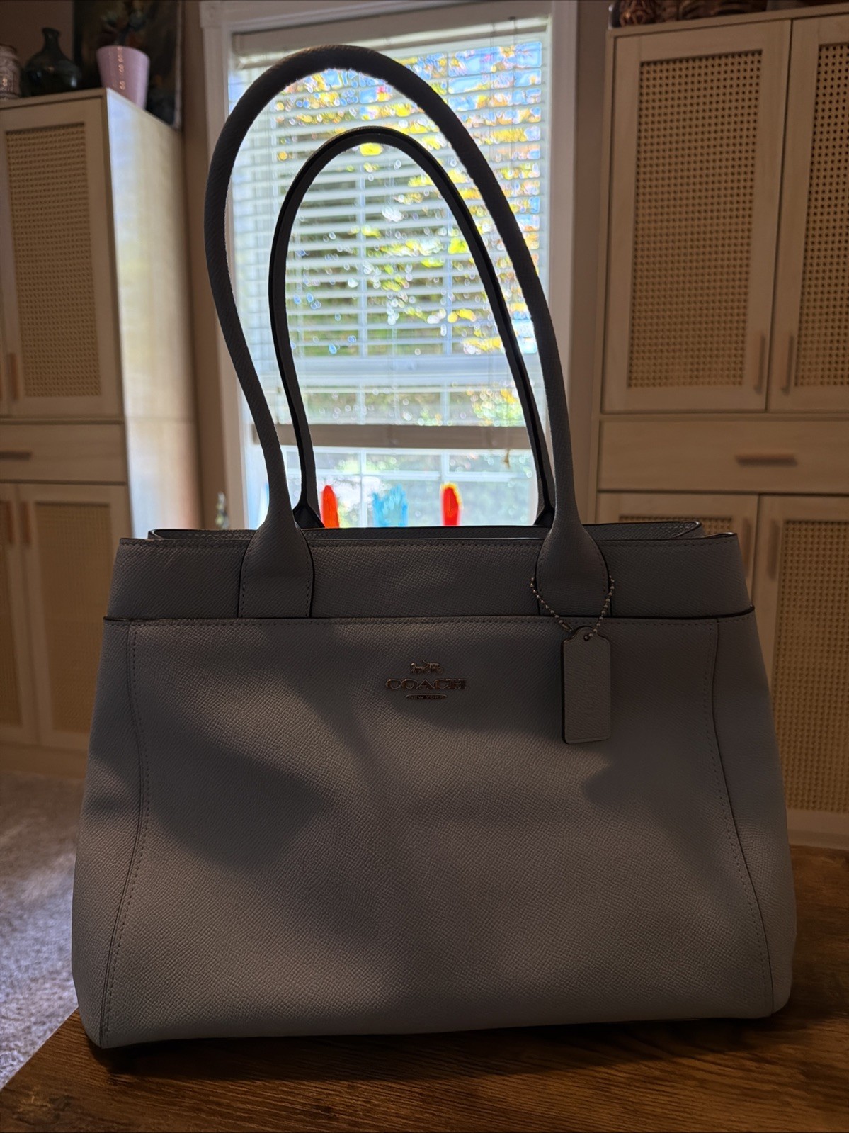 Coach Casey Baby Blue Crossgrain Leather Tote F31474 (discontinued)