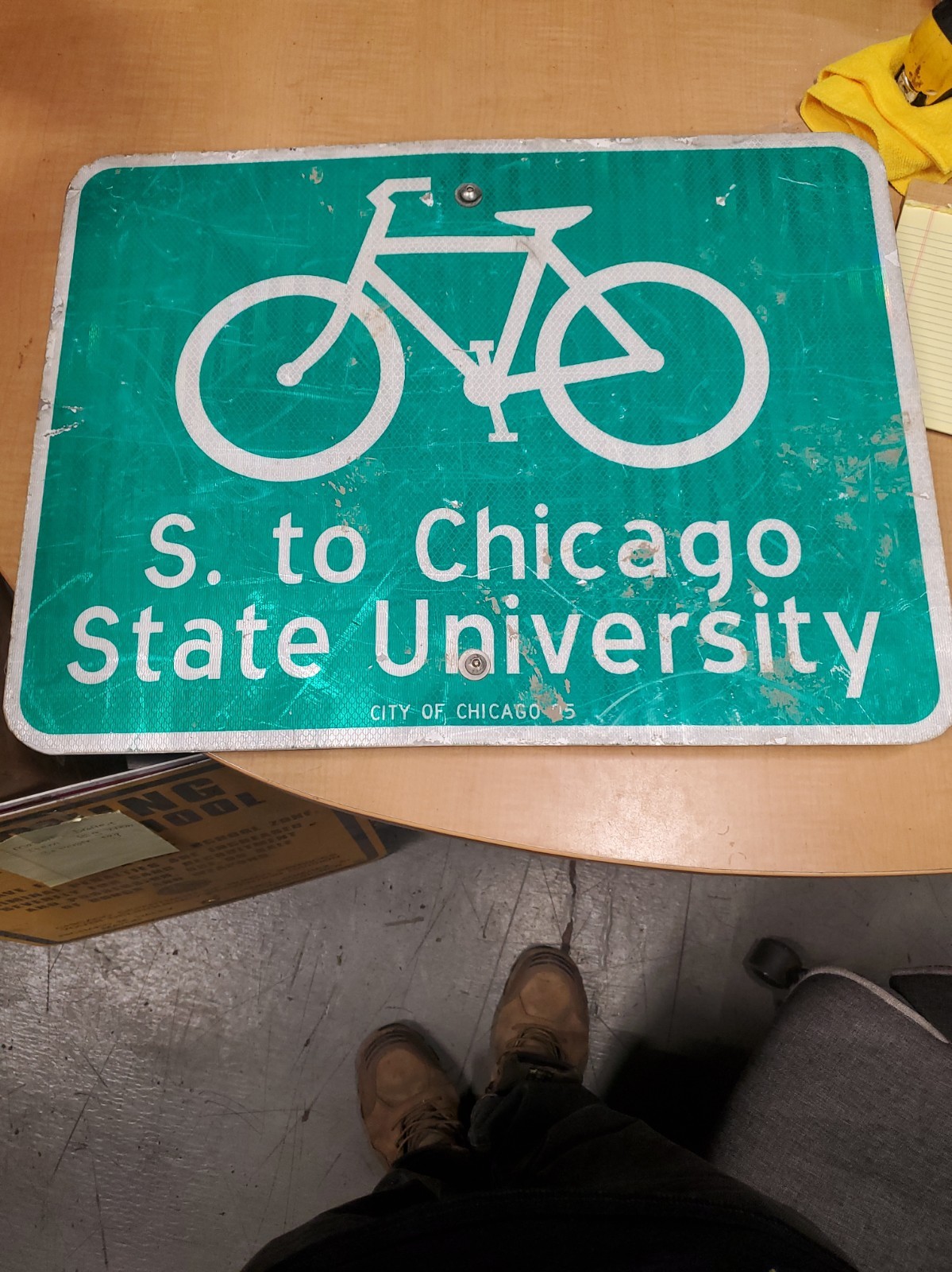 Vintage City of Chicago S. to Chicago State University Bike Path Trail Sign Vintage City of Chicago S. to Chicago State University Bike Path Trail Sign