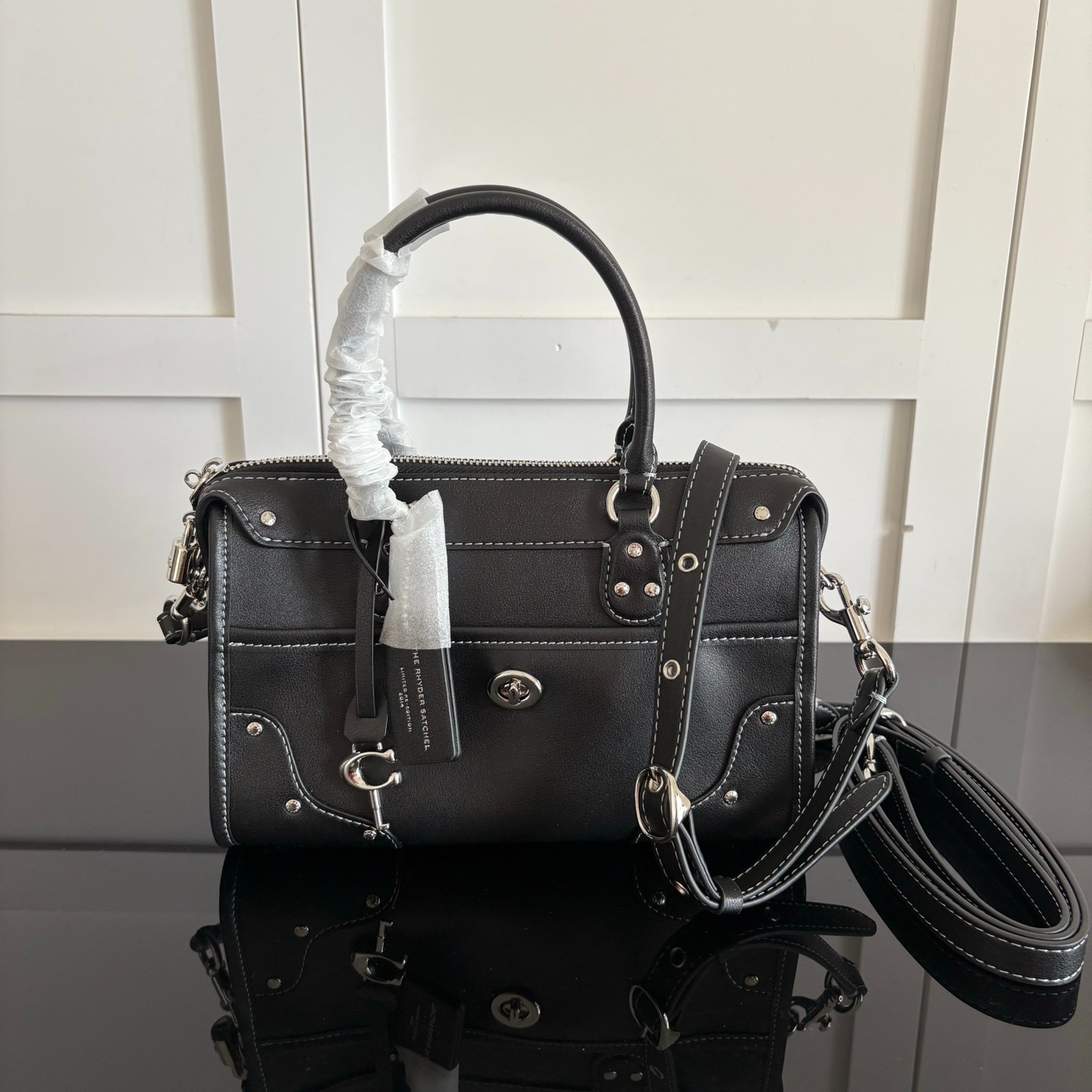 NWT CFN69 Rhyder Satchel 24 Black Smooth Leather NWT CFN69 Rhyder Satchel 24 Black Smooth Leather