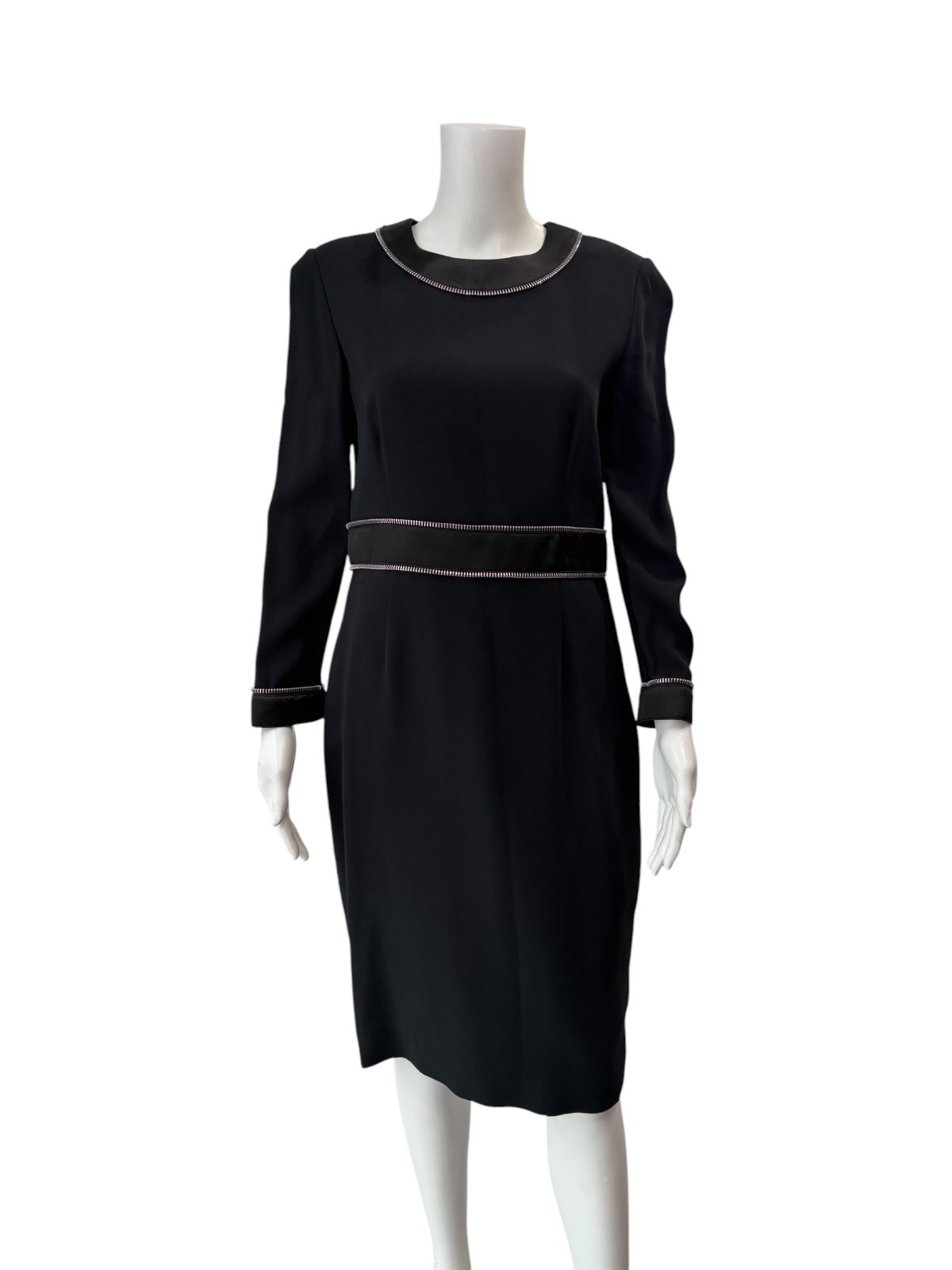 $3500 Givenchy Black Zip Midi Sheath Dress size IT 44/10/M-L AS IS