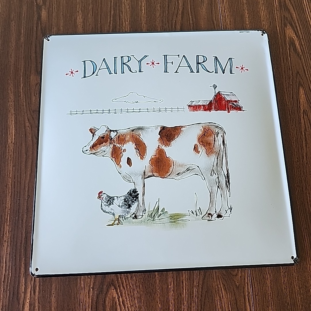 VTG Porcelain On Steel Sign Dairy Farm By Anne Tavoletti Very Good 14\ VTG Porcelain On Steel Sign Dairy Farm By Anne Tavoletti Very Good 14\