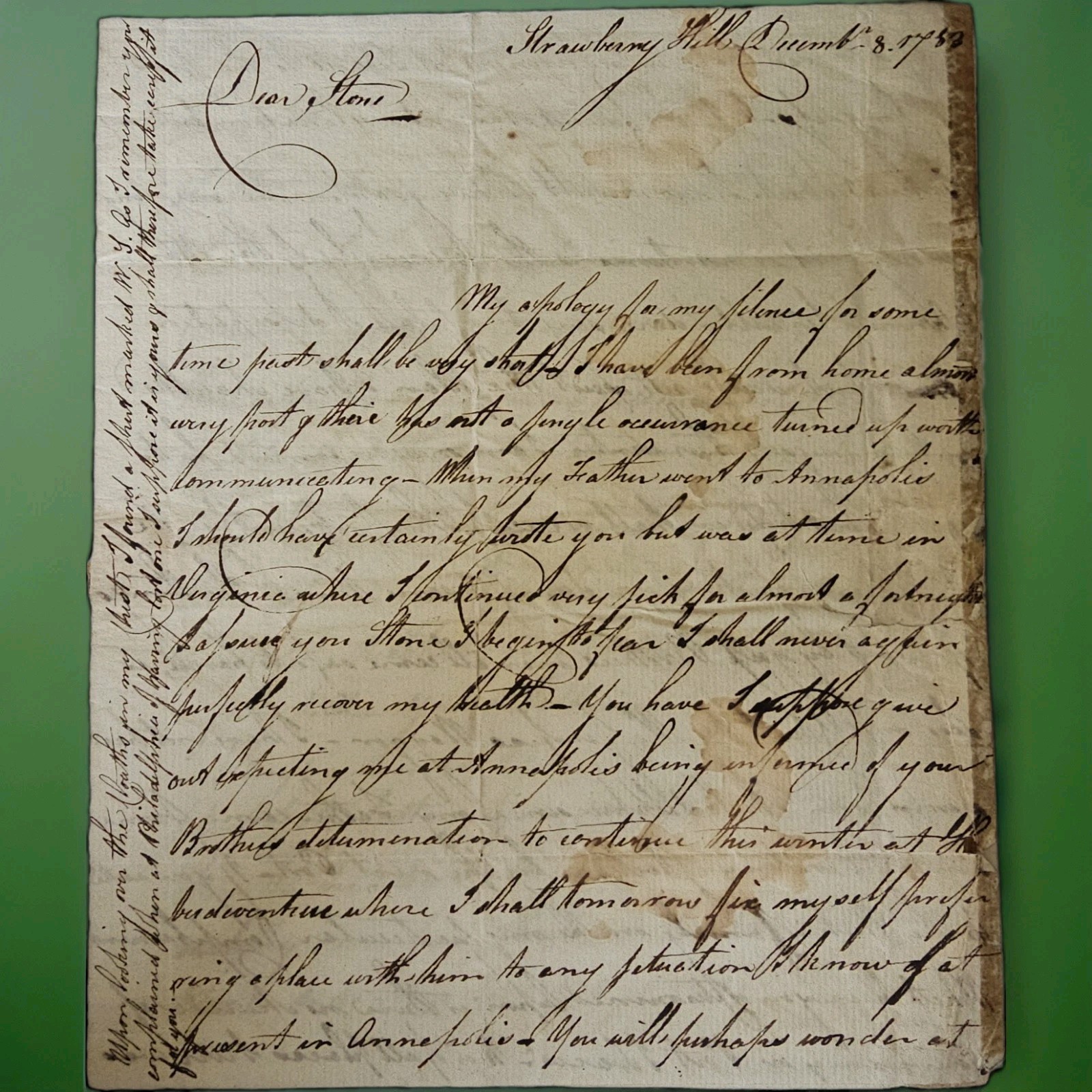1782 William Cooke ALS to Walter Stone Port Tobacco Annapolis Maryland Congress