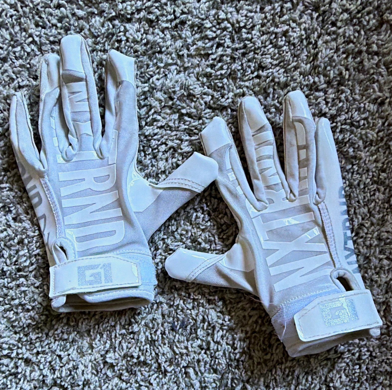 NXTRND G1 Football Gloves XL White Pair, Silicone Grip, Hook & Loop Strap, kids