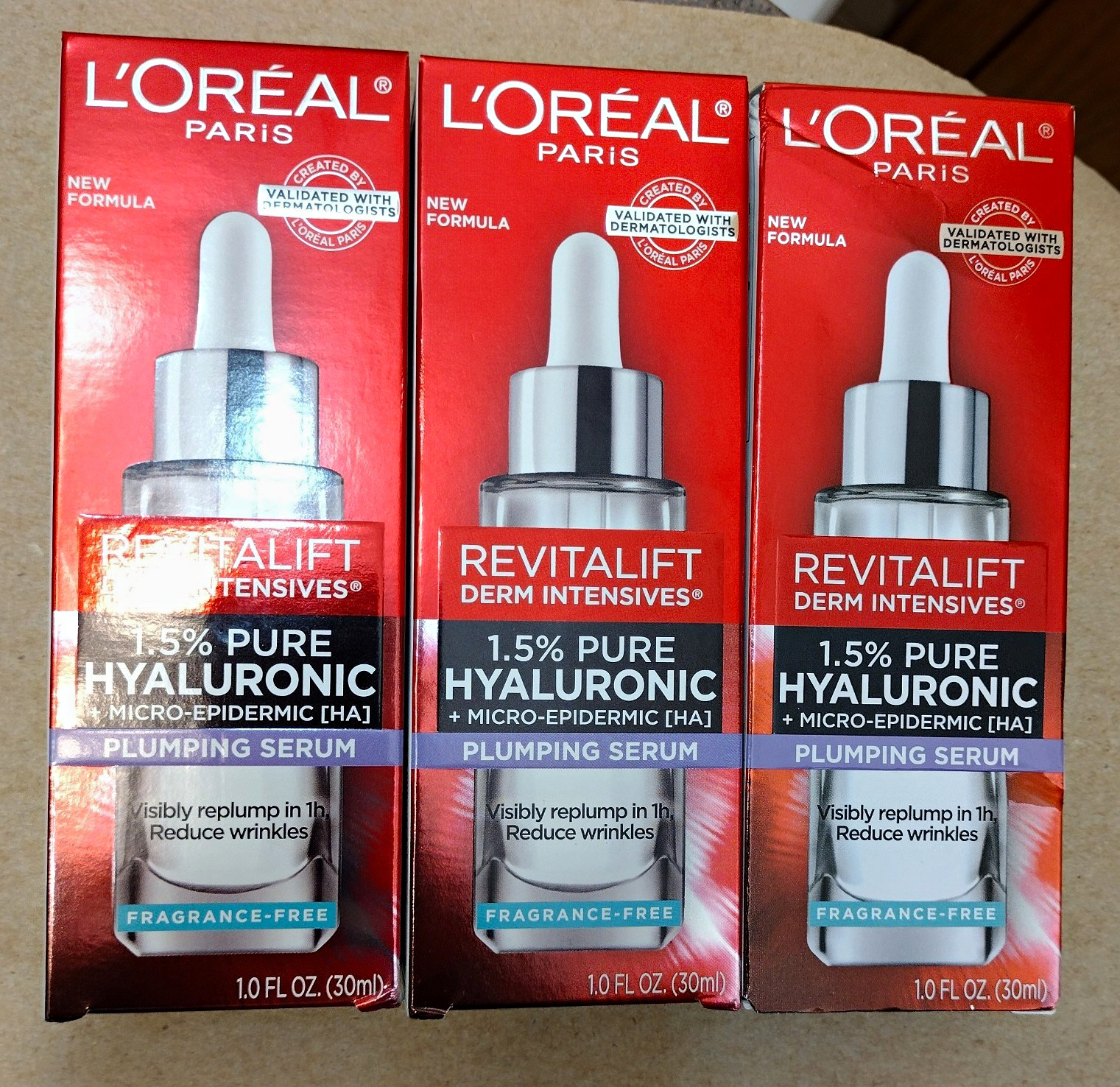 3X- L\'Oréal Revitalift Derm Intensives Hyaluronic Face Serum 1oz *LOT OF 3*