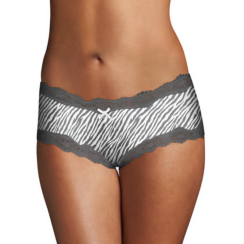 Maidenform Women’s Cheeky Scalloped Lace Hipster Gray/White Zebra Stripe L/7 NWT