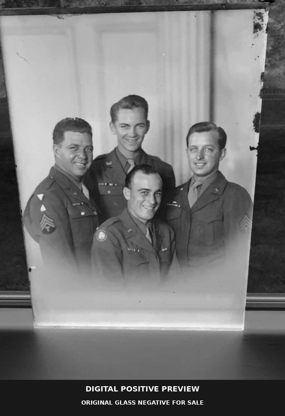 Antique Glass Negatives Lot of 2 Army servicemen matched pair 5 x 7