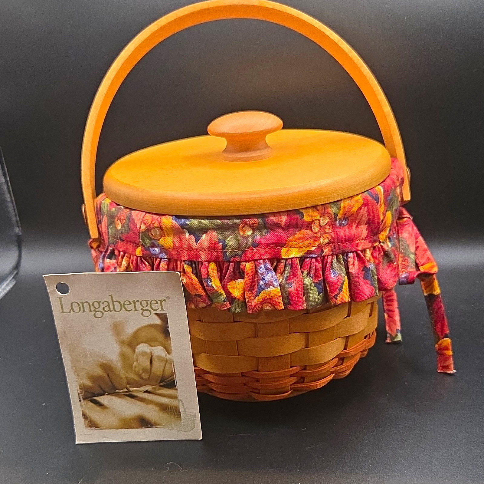 NEW VTG Longaberger Handwoven Basket w/ Lid Plastic Liner Fall Cotton Liner 1997 NEW VTG Longaberger Handwoven Basket w/ Lid Plastic Liner Fall Cotton Liner 1997