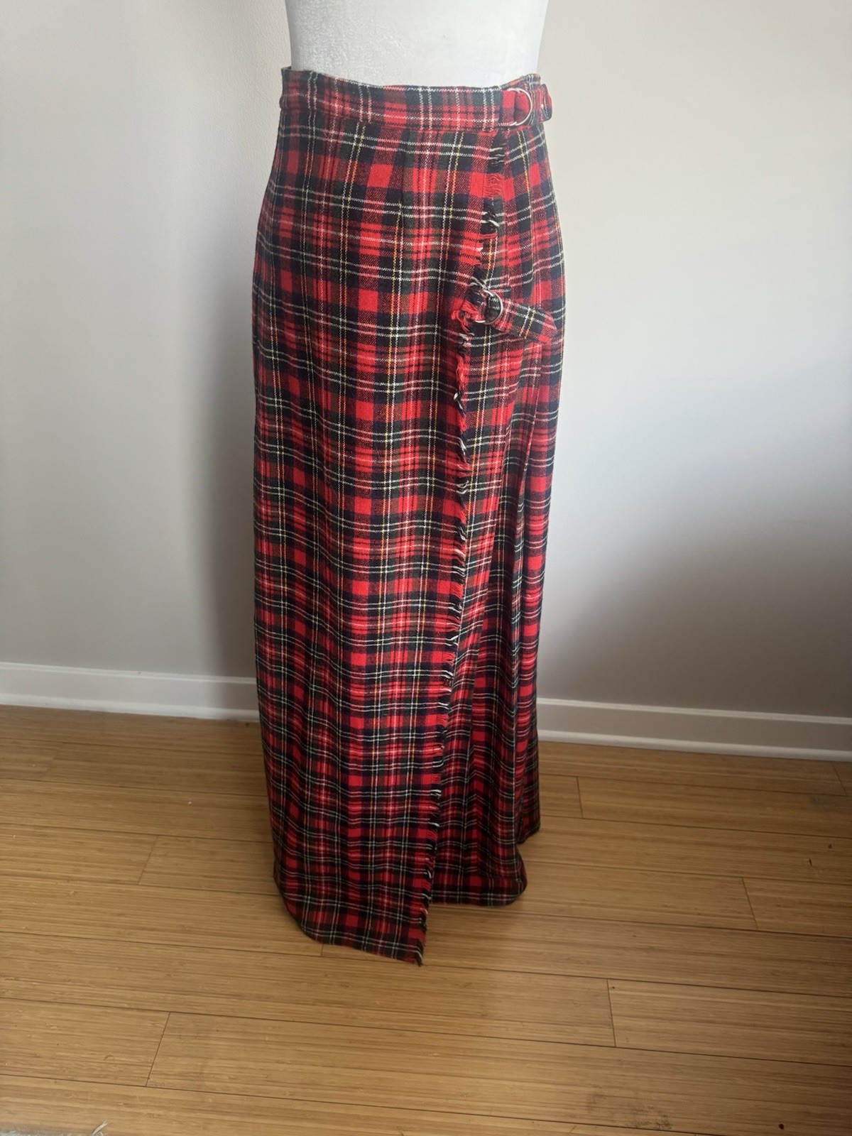Vintage 70’s Sirotto Sport Red Black Plaid Maxi Wrap Skirt Size M/L