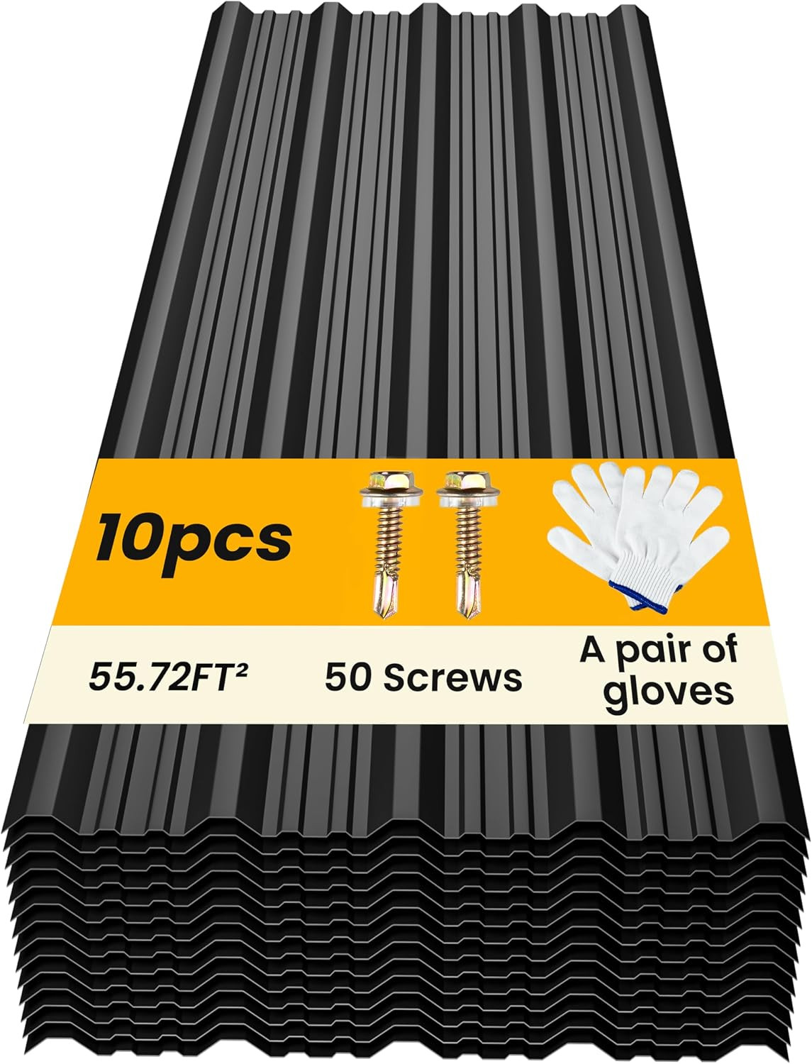 10 Pack Corrugated Metal Roofing Panels 45.28X17.72In, Black