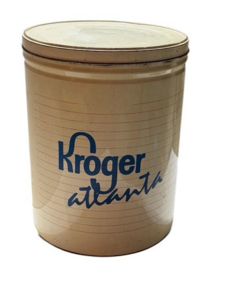VTG  Atlanta Kroger Oversized Metal Storage Tin Can RARE Ad 12.5” Tall 