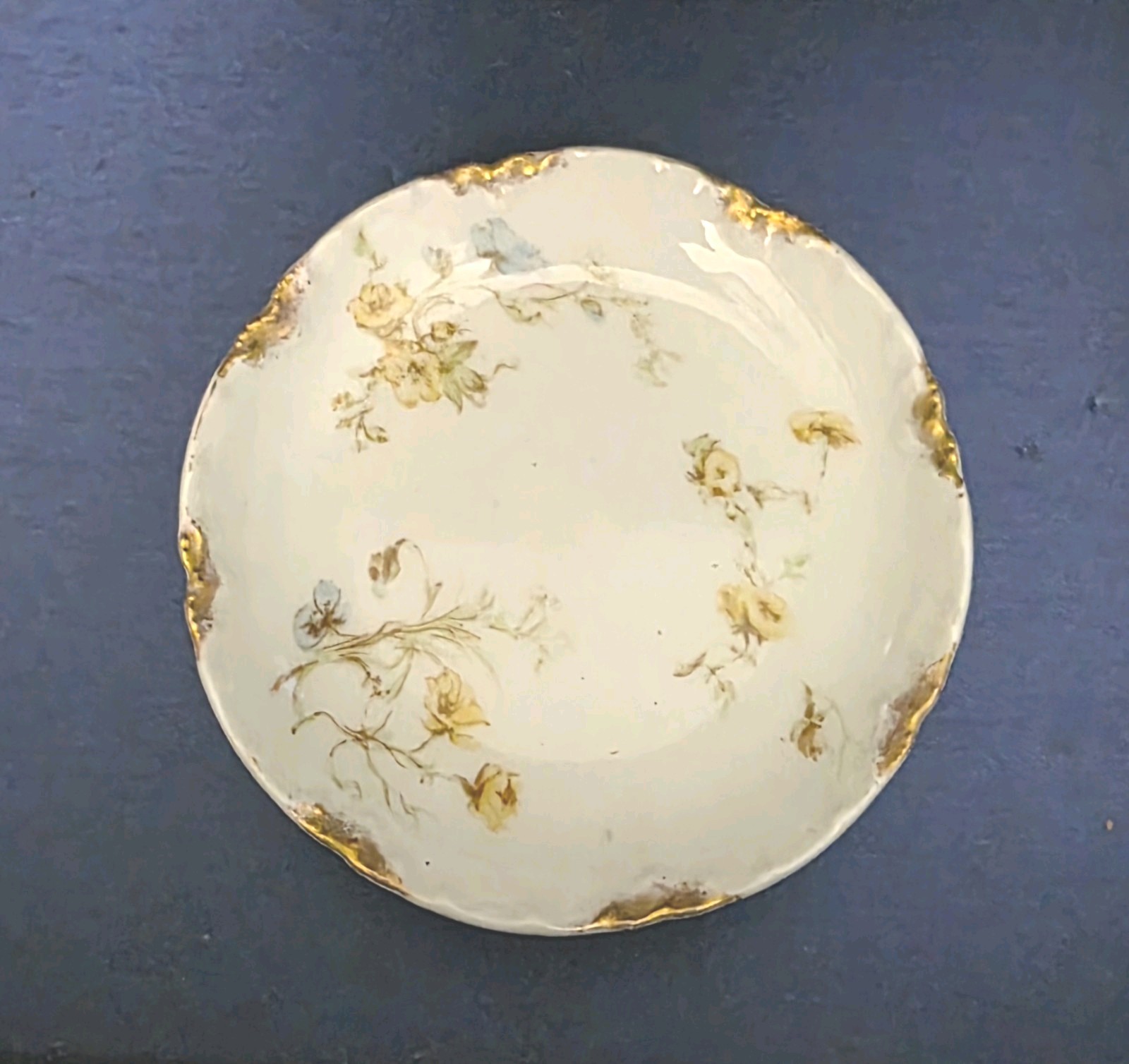 Haviland Limoges Butter Pat Yellow Roses with Blue Flowers Haviland Limoges Butter Pat Yellow Roses with Blue Flowers